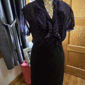 Sheer Purple Polka Dot Ruffle Blouse